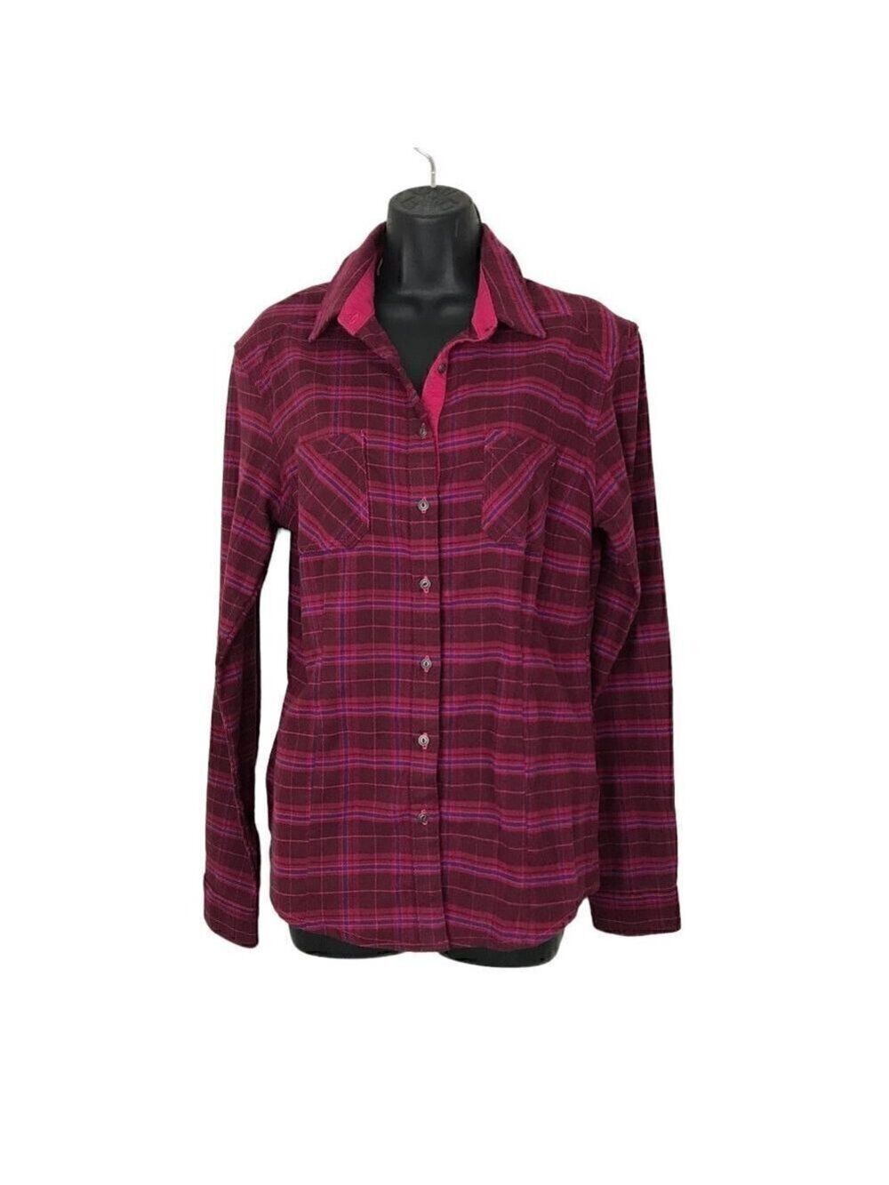 Kuhl Pink & Maroon Plaid Flannel Button Down Shirt Size L